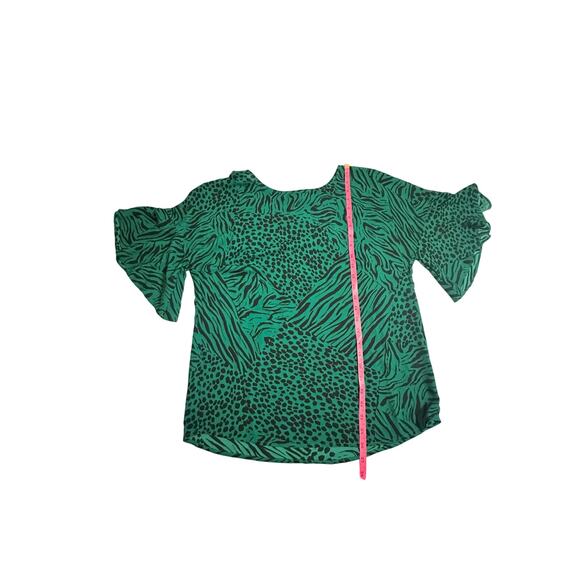 Cabi Green Animal Print Flutter Sleeve Blouse Women’s Size S (SKU 0256) - Picture 6 of 11